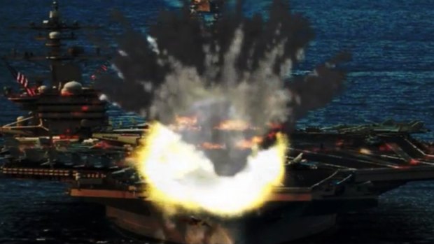 This doctored photo released by North Korea's propaganda website shows a North Korean missile hitting the US nuclear-powered aircraft carrier USS Carl Vinson.