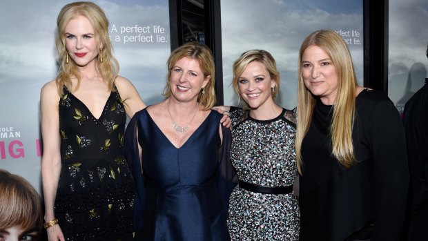 Author Liane Moriarty, second from left, with Nicole Kidman, Reese Witherspoon and producer Bruno Papandrea.