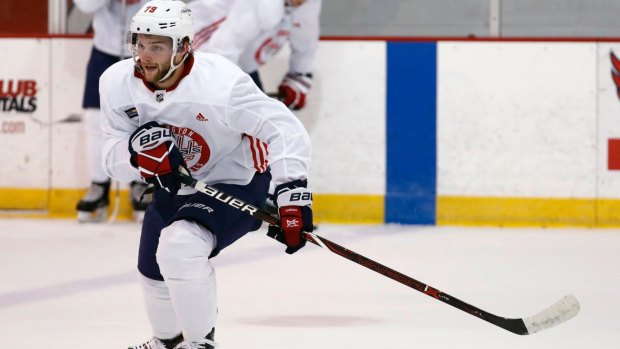Dream debut: Nathan Walker scored the final goal in the Washington Capitals' 6-1 win against the Montreal Canadiens.
