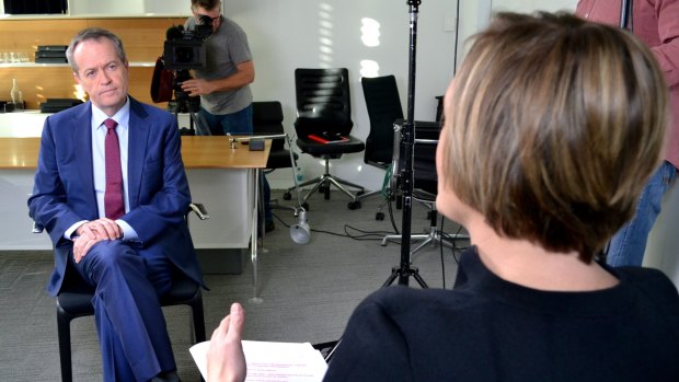 Opposition Leader Bill Shorten with ABC TV's Sarah Ferguson