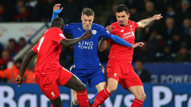 Top-scorer: Jamie Vardy (centre) and his Leicester City teammates come up against Manchester City this weekend.