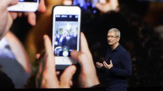 Tim Cook at Wednesday's launch of the latest iPhone in San Francisco.