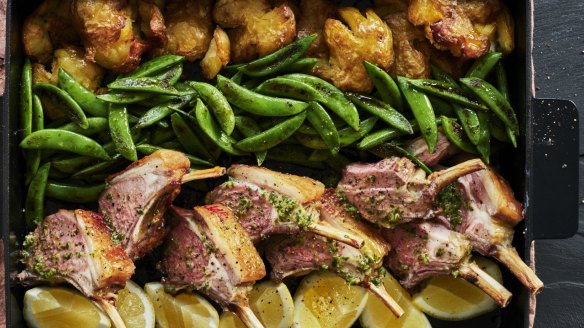 Spring lamb roast with garlic and tarragon butter.