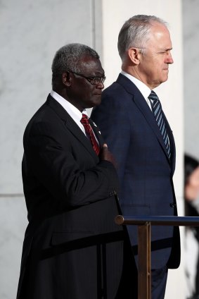 Solomon Islands Prime Minister Manasseh Damukana Sogavare with Australian Prime Minister Malcolm Turnbull.