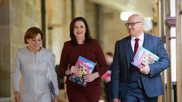 Treasurer of Queensland Curtis Pitt, Premier Annastacia Palaszczuk and Deputy Premier Jackie Trad have handed down the state budget. 
