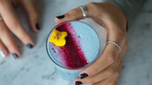 Something different: Matcha Mylkbar's blue latte combines algae with ginger, lemon and coconut milk.