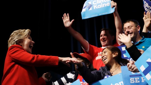 Democratic presidential candidate Hillary Clinton meets with supporters after the first presidential debate. 