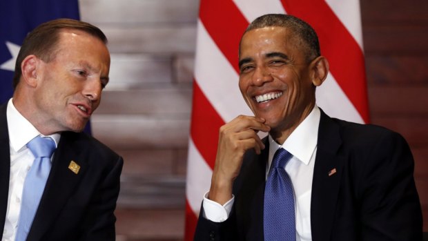Prime Minister Tony Abbott  meets US President Barack Obama in Beijing earlier this week. Mr Obama has managed to force the climate change issue on the eve of the G20 summit.