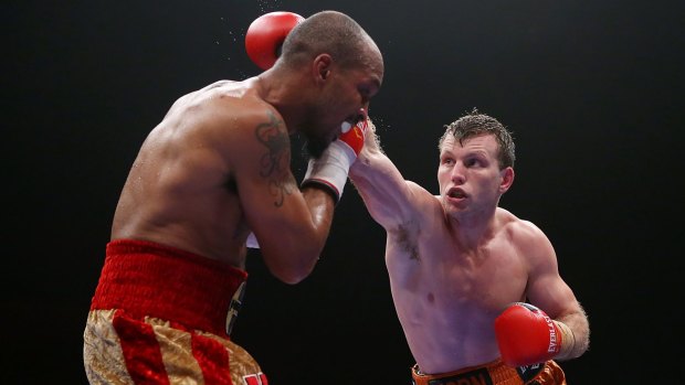Hometown hero: Jeff Horn throws a right against Randall Bailey in Brisbane, where he was hoping to take his dream fight against Manny Pacquiao.