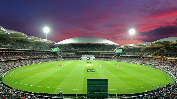 Sight for sore eyes: The sun sets over the historic day-night Test at Adelaide Oval in 2015. 