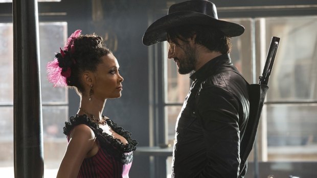 Male fantasy: Thandie Newton and Rodrigo Santoro star in <i>Westworld</i>.