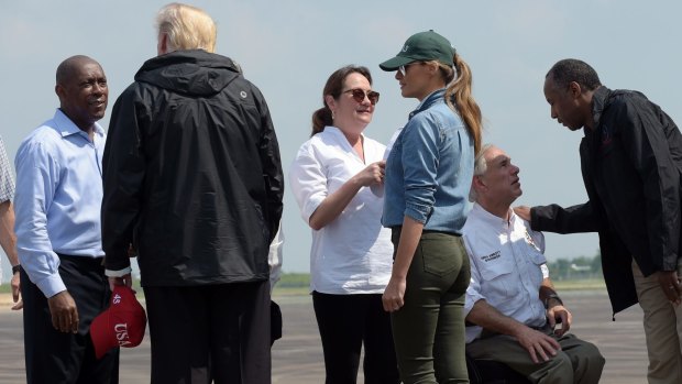 President Donald Trump and Melanie Trump arrive in Houston. 