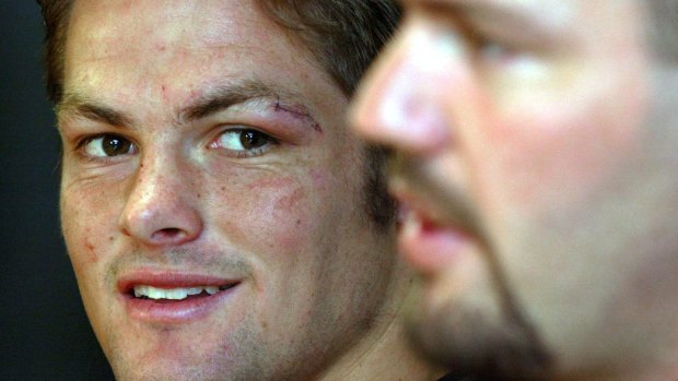 All Blacks Richie McCaw and then-captain Reuben Thorne during the 2003 World Cup.
