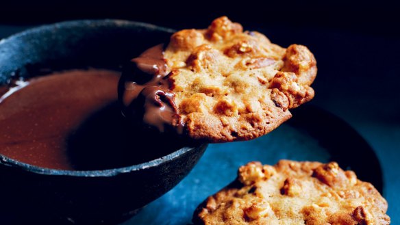 Caramel popcorn almond malt cookies.