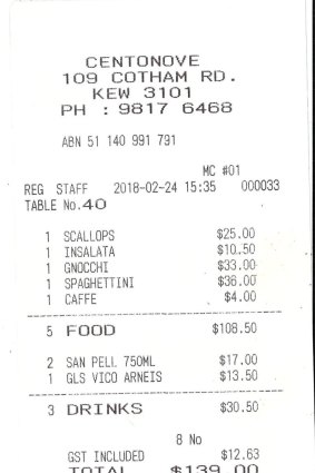 Receipt for lunch.