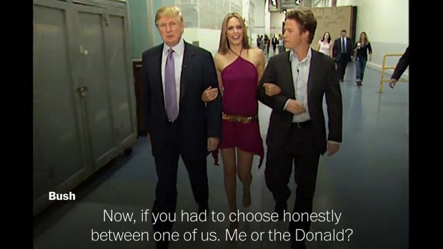 Donald Trump, actress Arianne Zucker and host Billy Bush in the 2005 tape.