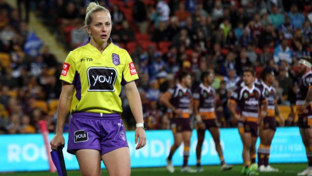 Line drive: Belinda Sleeman officiated from the sideline as Manly took on the Penrith Panthers in this year's NRL finals series.