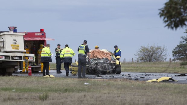 Fatality on the Western freeway near Ballan where it appears a car has crossed the highway and been hit head on.