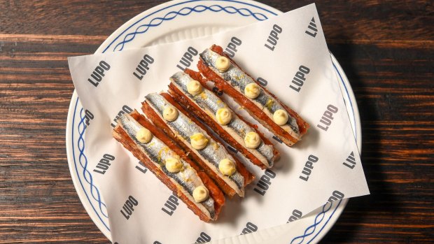 Go-to dish: Crostini stacked with 'nduja and anchovy.