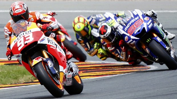 Marc Marquez of Spain leads the way at the Sachsenring circuit on Sunday.