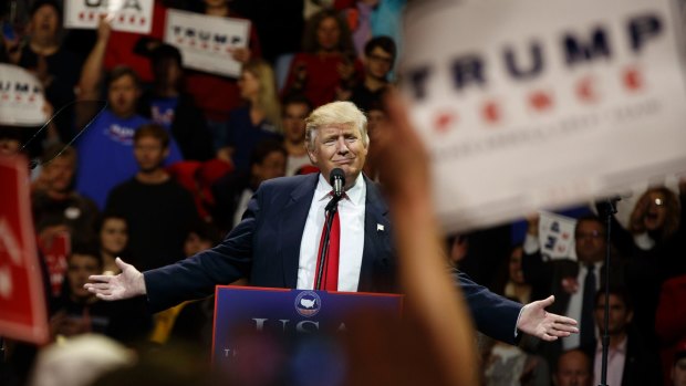 President-elect Donald Trump speaks during a "USA Thank You" tour event on Thursday.`