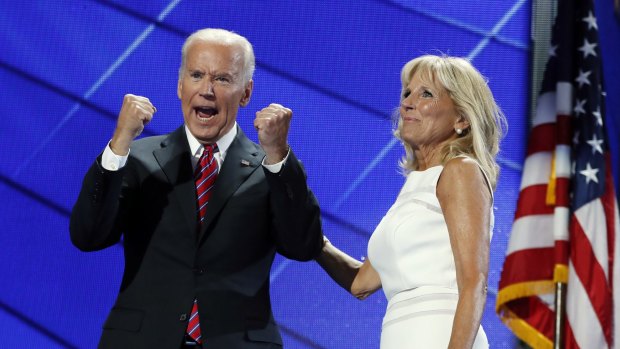 Vice-President Joe Biden with his wife Jill. "Middle-class Joe" was keen to reach out to voters who might be tempted by Trump's anti-elites rhetoric.