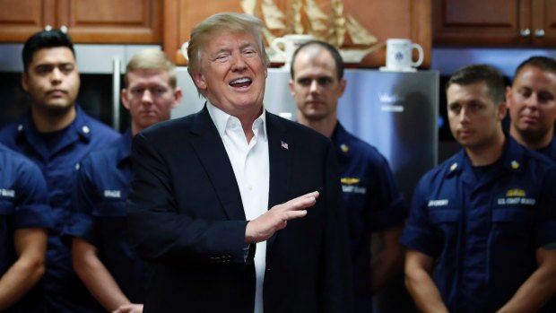 President Donald Trump speaks to members of the US Coast Guard on Thanksgiving.