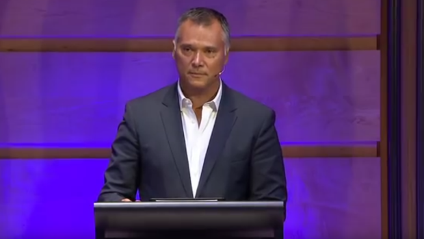 Stan Grant delivers his speech at the  IQ2 racism debate. 