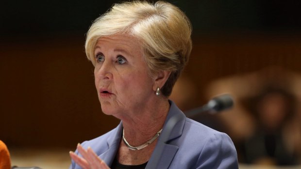 Gillian Triggs, President of the Human Rights Commission, during Tuesday's Senate Committee hearing. 