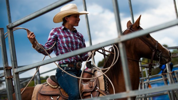 Ashleigh Hodson took part in the breakaway roping event at the Queanbeyan Rodeo.