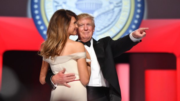 U.S. President Donald Trump dances with First Lady Melania Trump during the Inauguration Freedom Ball.