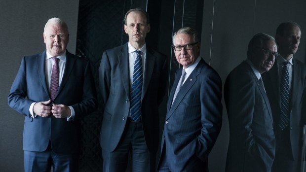 From left: ANZ outgoing CEO Mike Smith, incoming CEO Shayne Elliott and chairman David Gonski. 