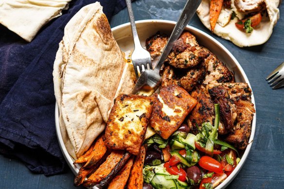 Build-your-own souvlaki bowls.