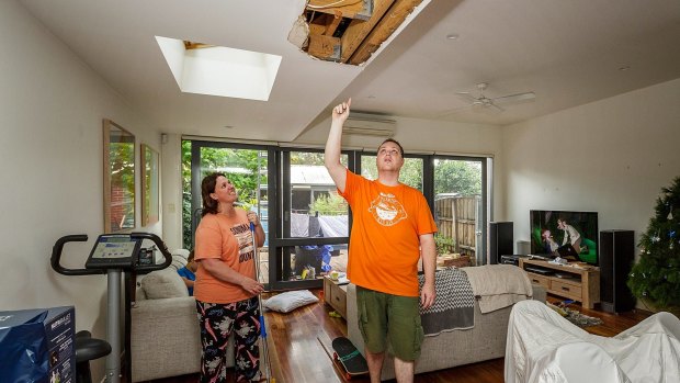Tony and Kirsten Brown's Elwood house was badly damaged in Thursday's storms. 