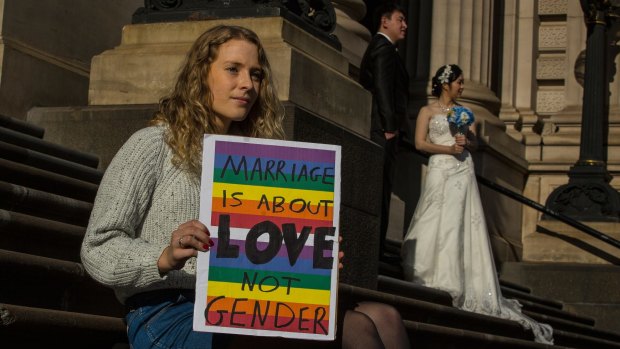 Put it to the vote: Katie-Marie Allwright at Saturday's rally for marriage equality.