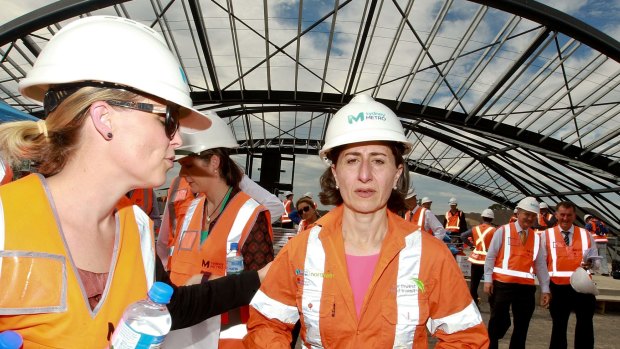 Premier Gladys Berejiklian inspects construction of a new railway station at Cudgegong Road in Sydney's north west.