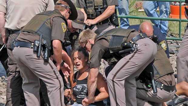 Several people protesting the Dakota Access Pipeline were arrested in August while blocking a road near the site of the pipeline.