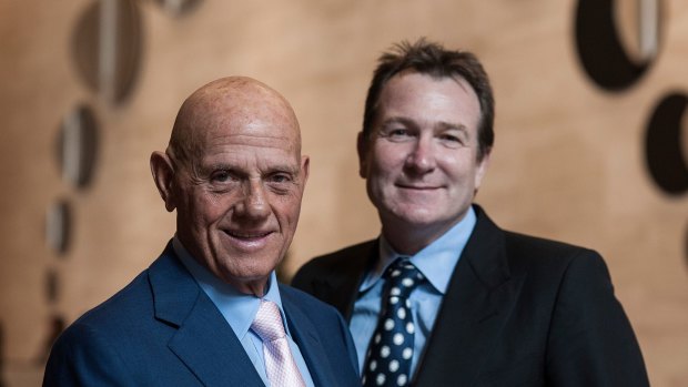 Premier Investments (which owns the Just Group)  chairman Solomon Lew (left) and CEO Mark McInnes are watching as the firm is caught up in a legal fight. 
