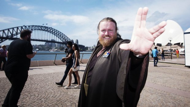 Jedi master: Nathan Gerhardt in full robes at the Sydney Opera House on Thursday.  