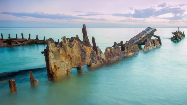 "The wreck was photographed at Moreton Island, Queensland. Its jagged edges are a reminder of the wrath of the sea.''