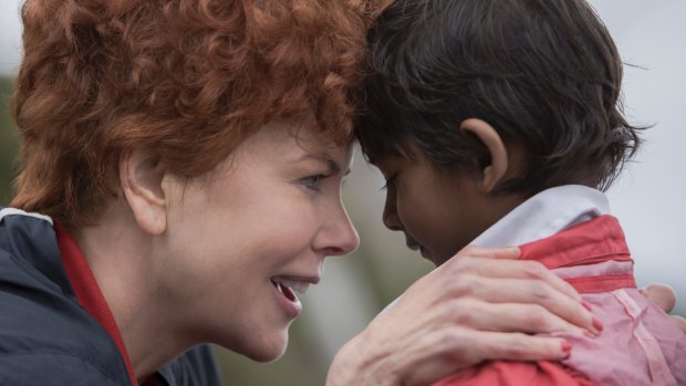 Nicole Kidman with Sunny Pawar, who plays the young Saroo, in <i>Lion</i>.