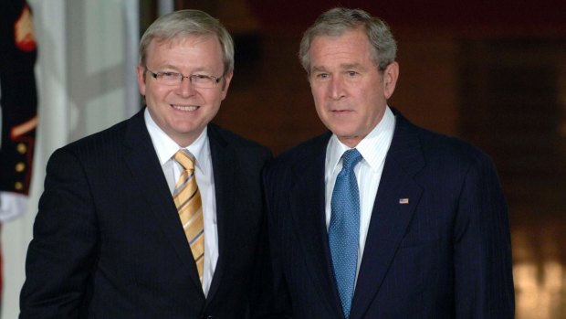 Prime Minister Kevin Rudd and George W Bush at the White House in 2008.