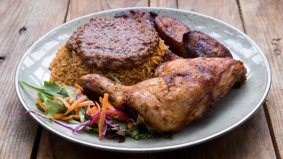 Jollof rice with chicken.