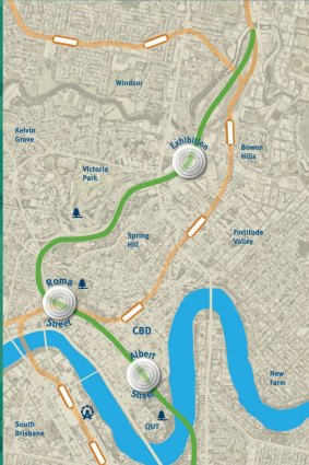 Map of proposed Cross River Rail project for Brisbane.