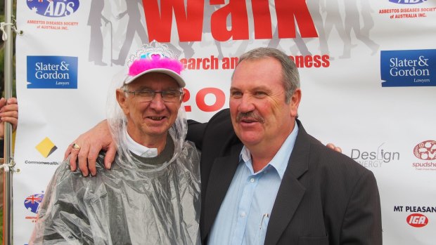 Mesothelioma suffer Barry Knowles with Rockingham mayor Barry Sammels.
