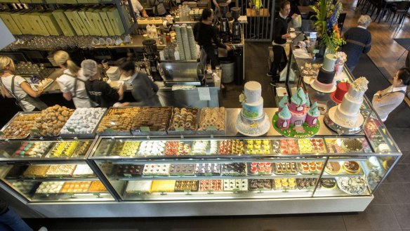 The cake display at Vanilla restaurant in Oakleigh.