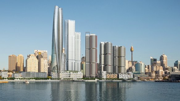 Artist impression of Crown Sydney (far left) in Barangaroo.