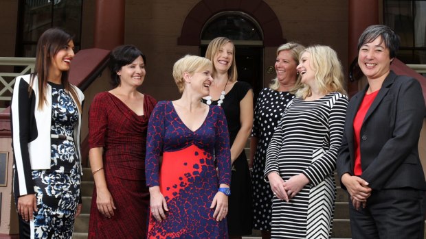 (L-R) Eleni Petinos, Jodi McKay, Verity Firth, Jo Haylen, Bronnie Taylor, Jessica Price-Purnell and Jenny Leong are all running in this month's state election.