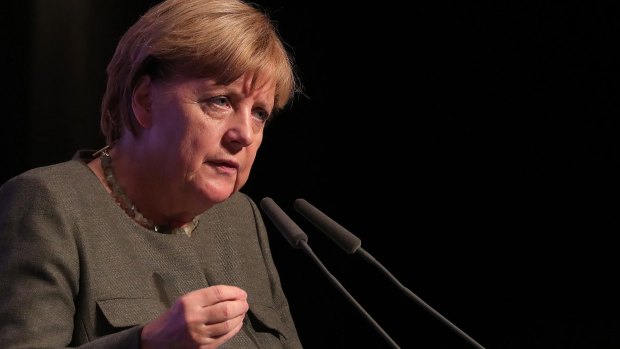 Angela Merkel, Germany's chancellor and Christian Democratic Union leader, speaks during an election campaign rally in Hamburg, Germany.