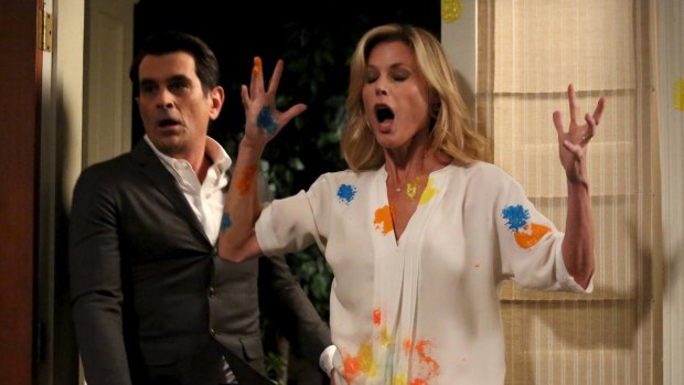 Ty Burrell and Julie Bowen as Phil and Claire Dunphy in Modern Family.